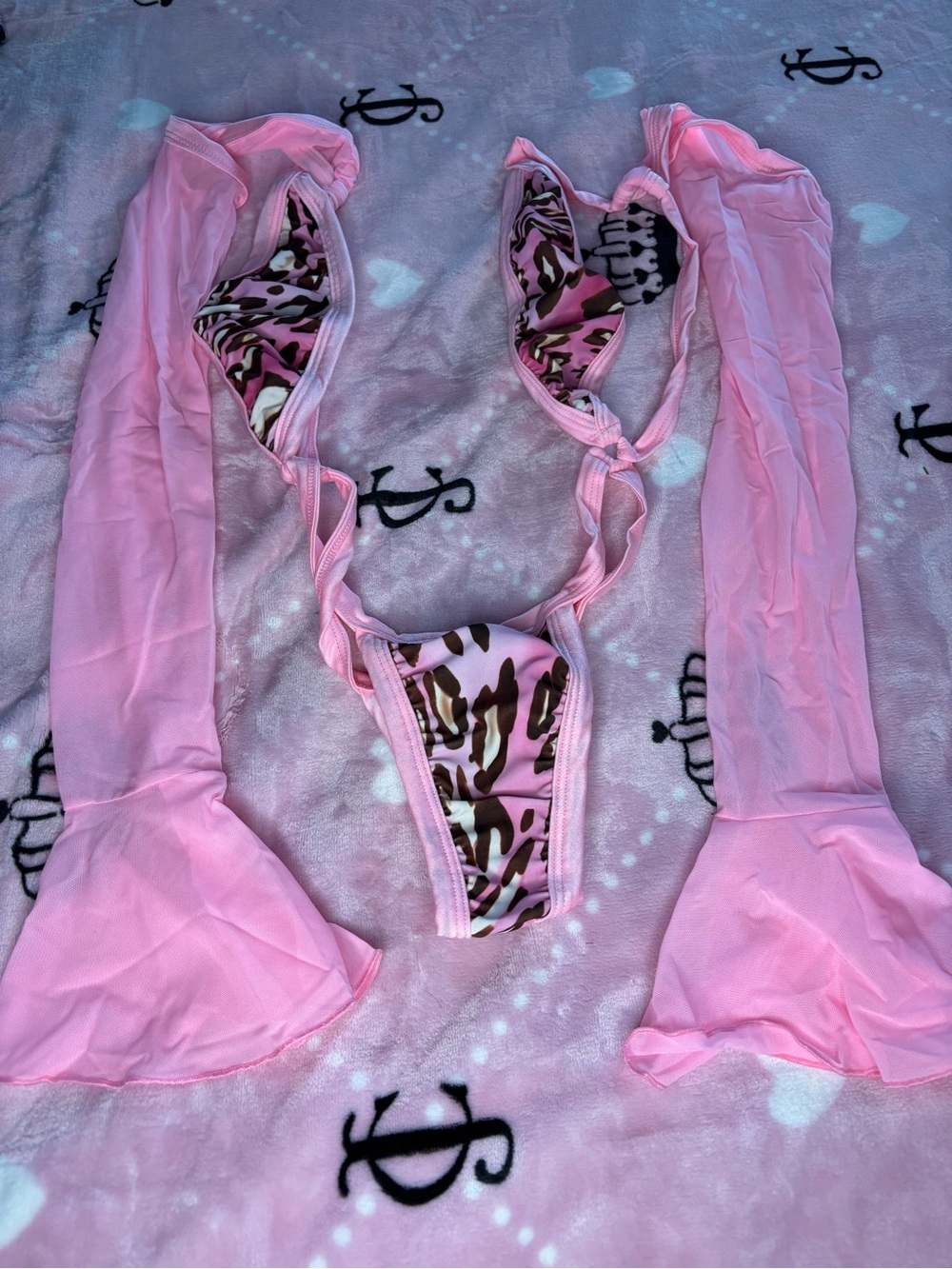 Pink Animal Print Strappy Micro Bikini Set